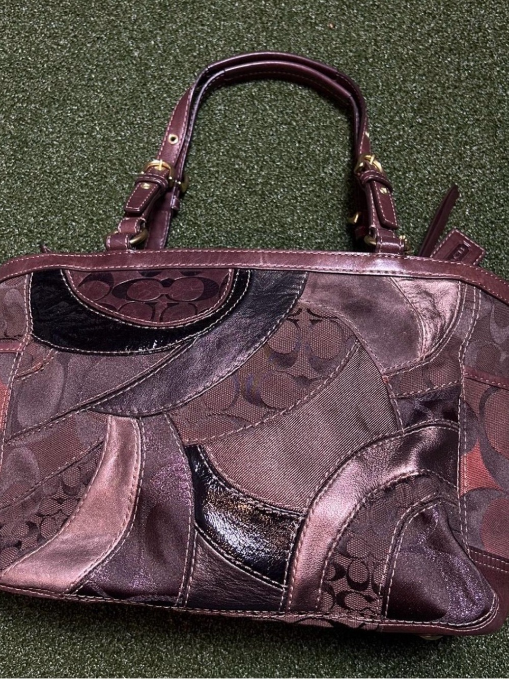 Women's Patchwork Leather Tote Bag in Deep brown